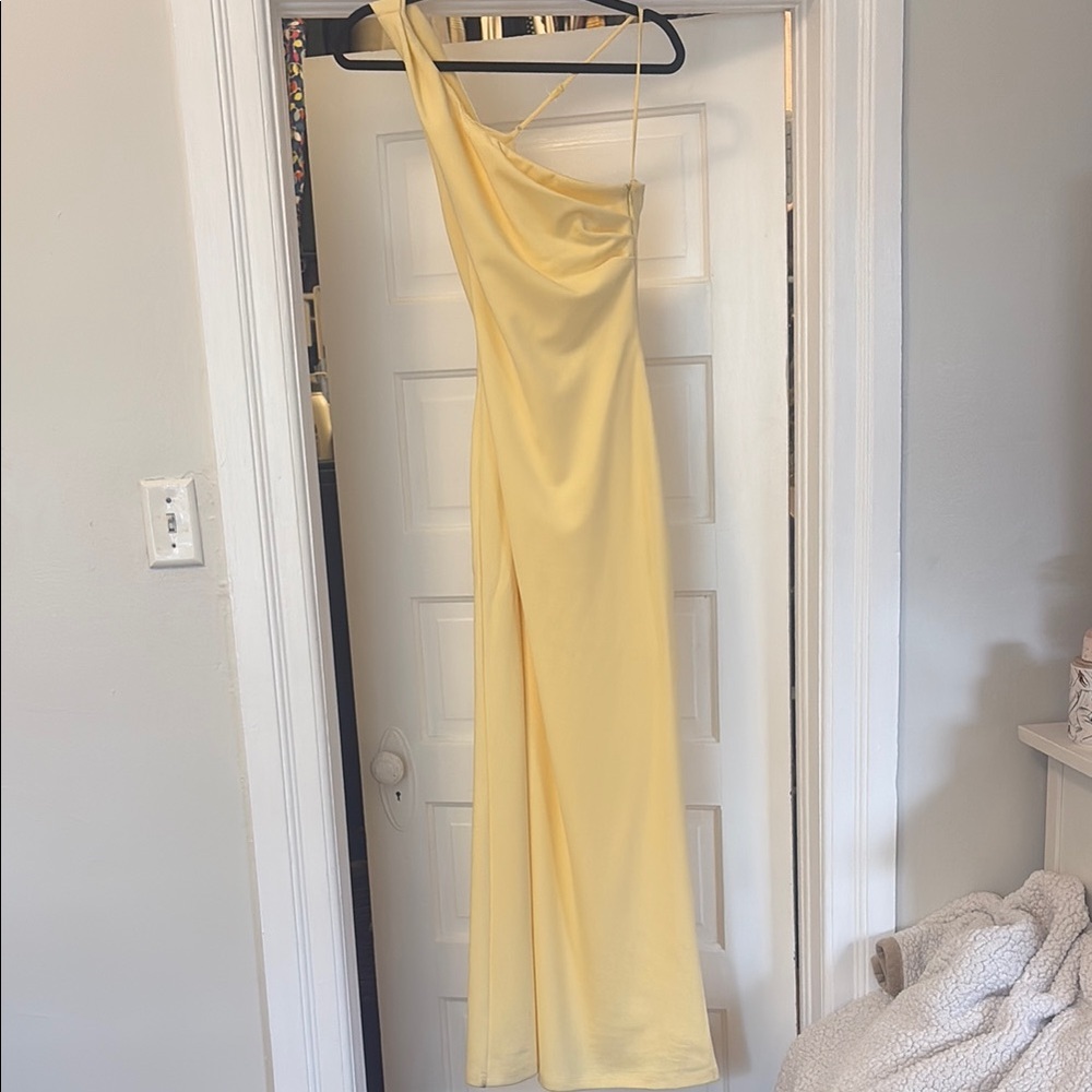 Lulus Maevyn Light Yellow Cowl Back One Shoulder Dress